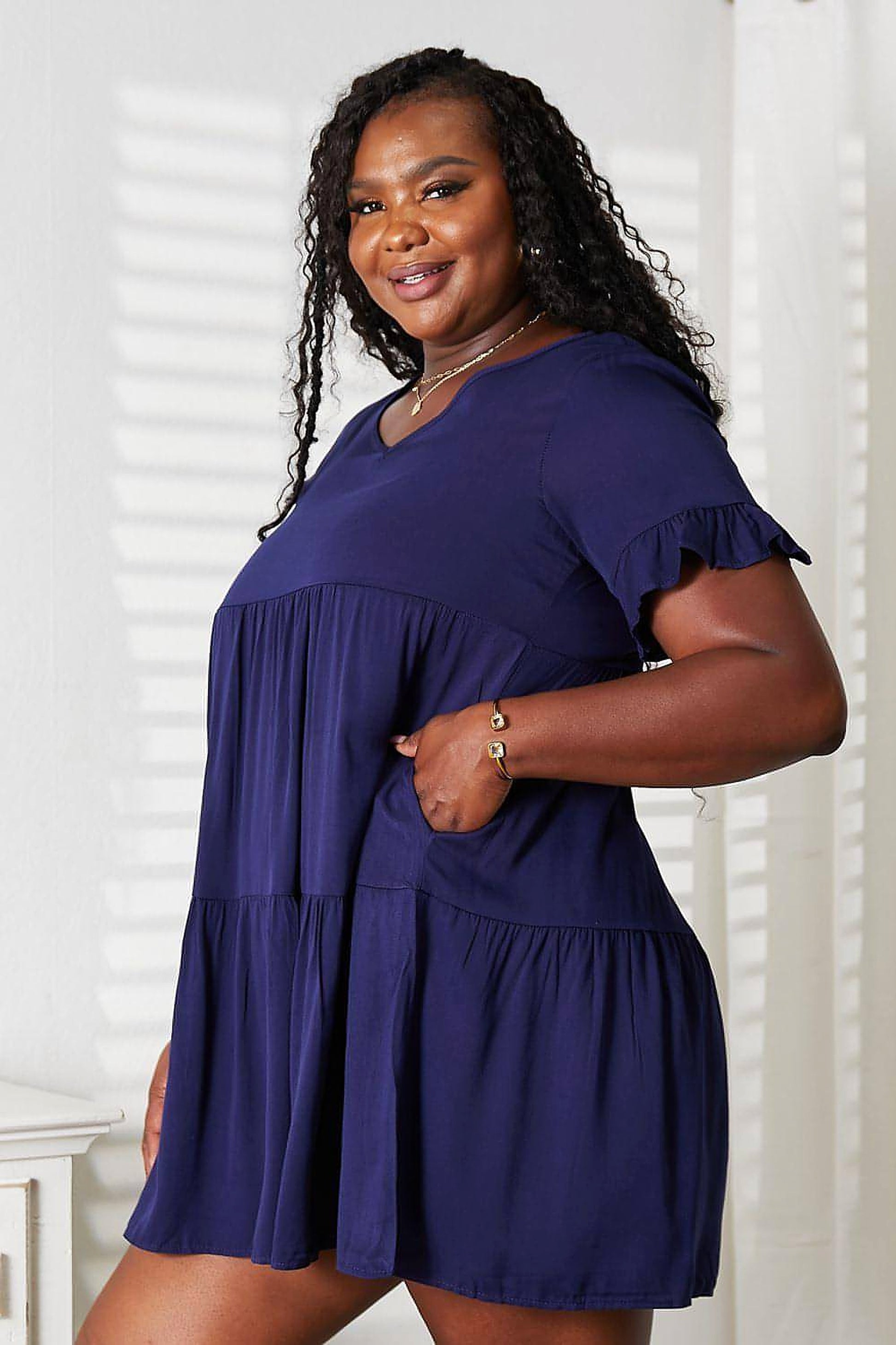 Mandy V-Neck Flounce Sleeve Tiered Dress - enhanced image 4