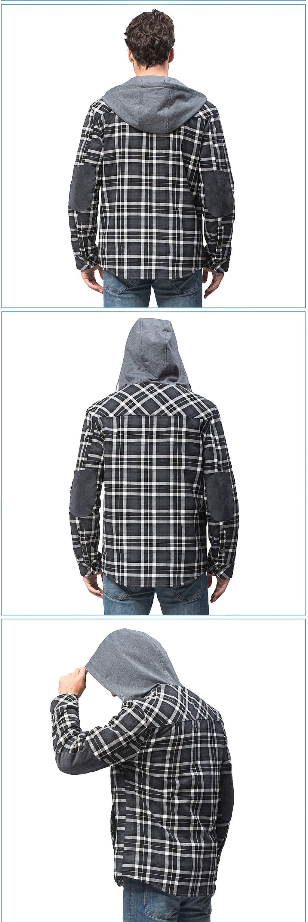 Men’s Fleece-Lined Hooded Plaid Flannel Jacket – Winter Cotton Padded Shirt Coat - enhanced image 4