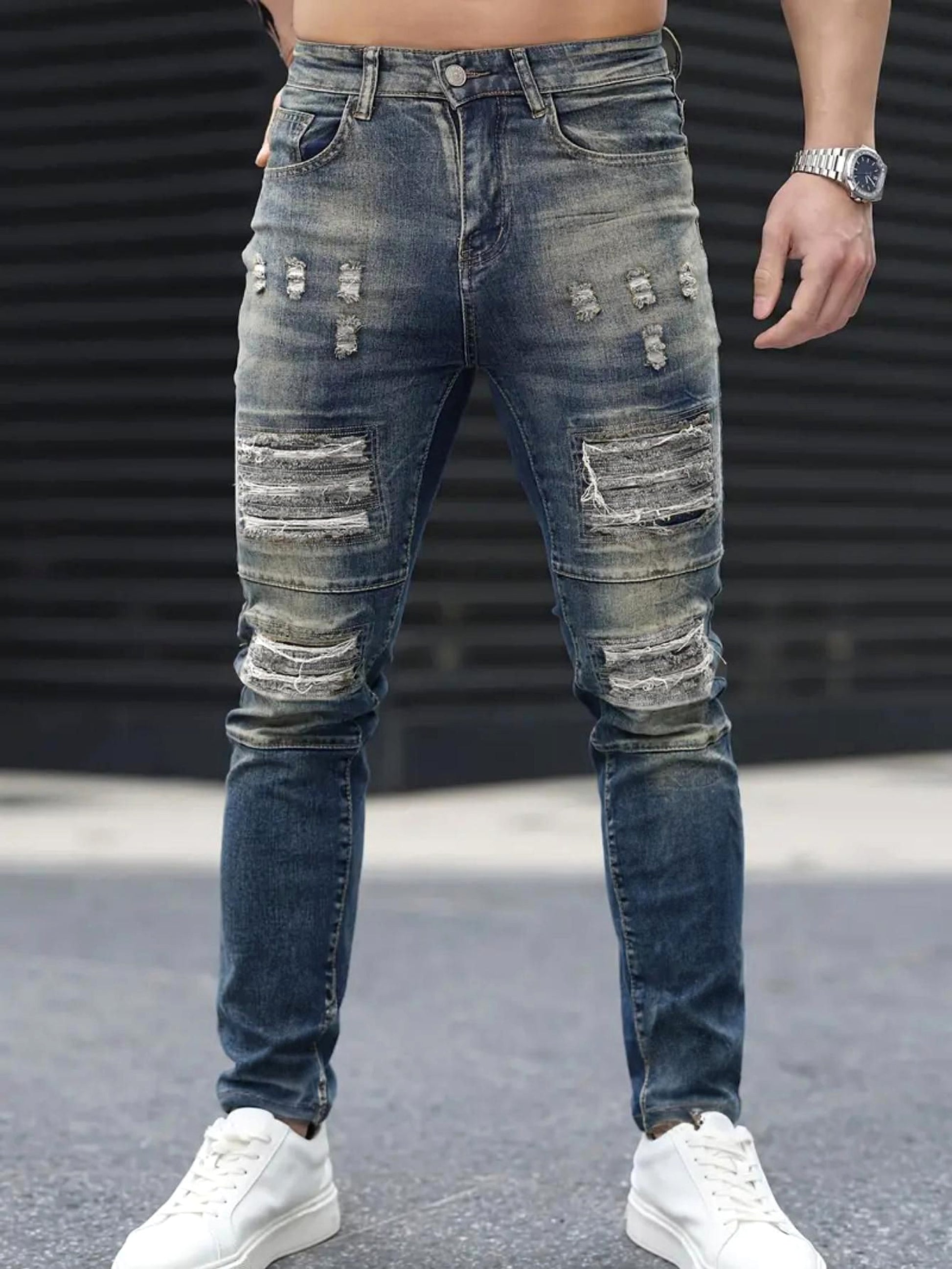 Men’s Ripped Stretch Jeans – Navy High Street | Urban Cool 25 Edition - enhanced image 4