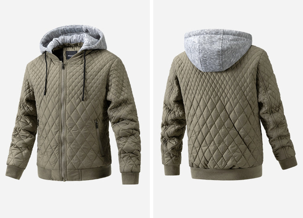 Men's Casual Jacket Quilted Cotton Removable Hood Jacket - enhanced image 4