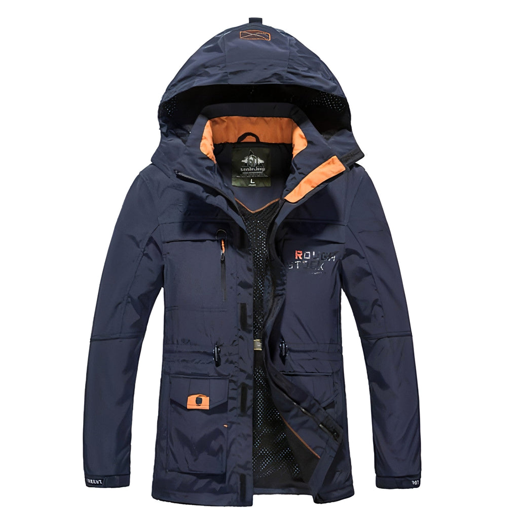Men's casual outdoor waterproof breathable long hooded stand collar Jacket - enhanced image 4