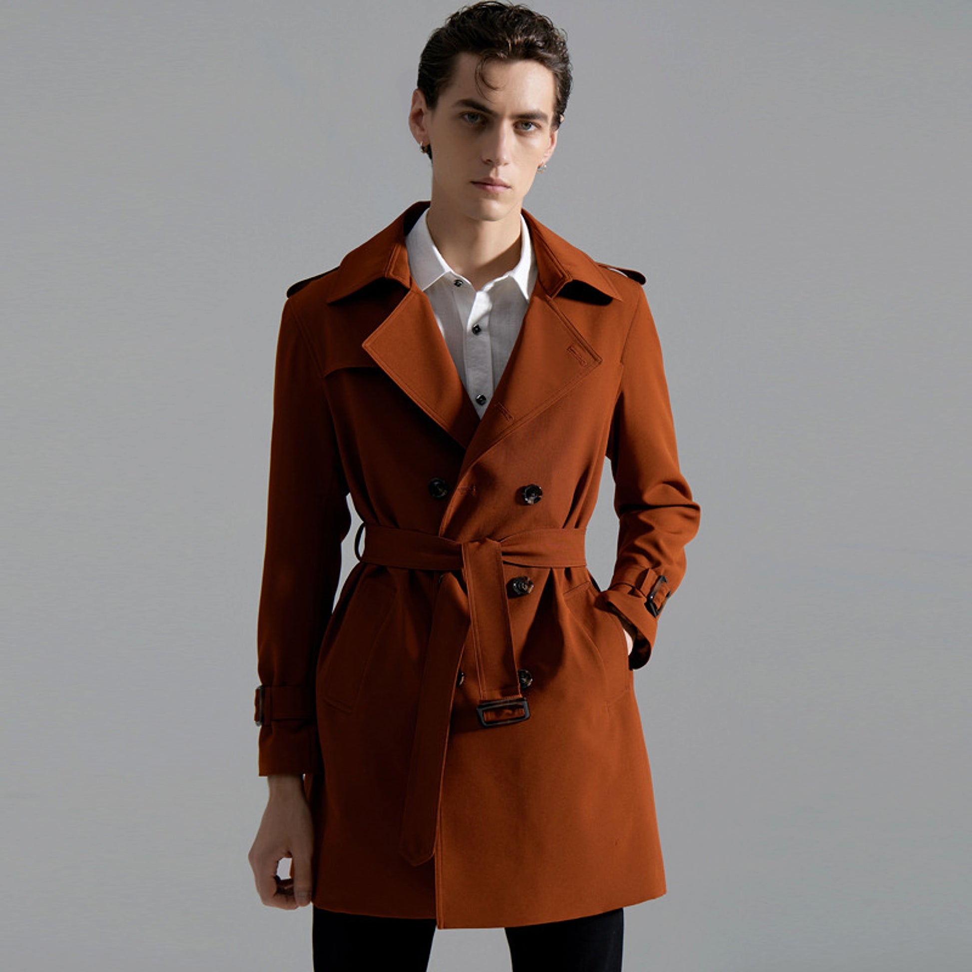 Men's Classic Double-breasted Trench Coat Long - enhanced image 4