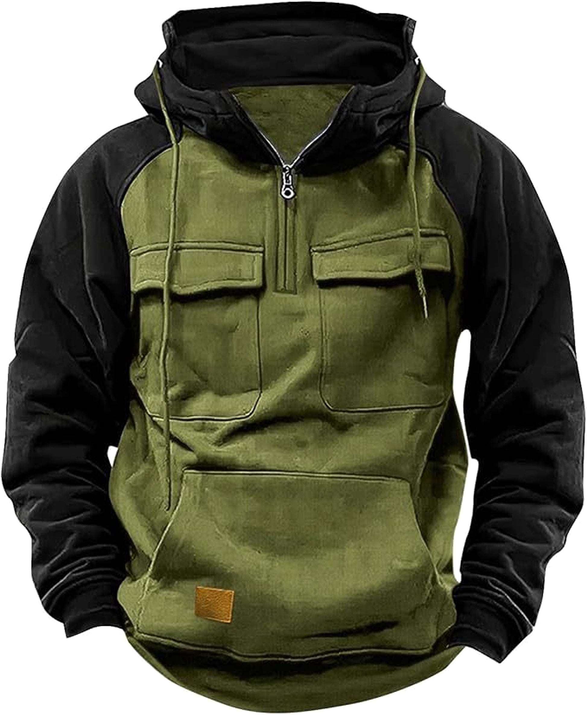 Men's Contrast Color Workwear Hoodie – Fall/Winter Streetwear Style - enhanced image 4