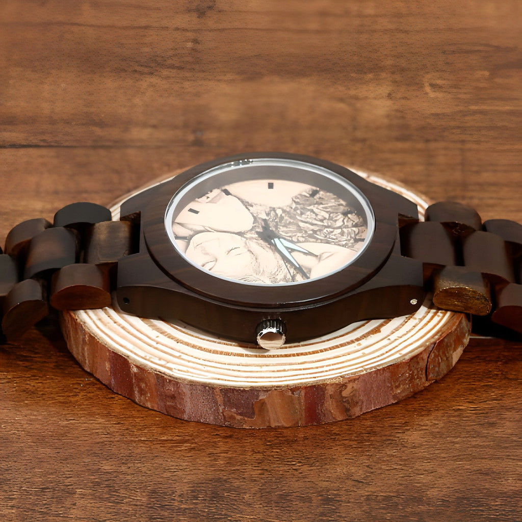 Men’s Engraved Wooden Photo Watch – 45mm with Wooden Strap - enhanced image 4