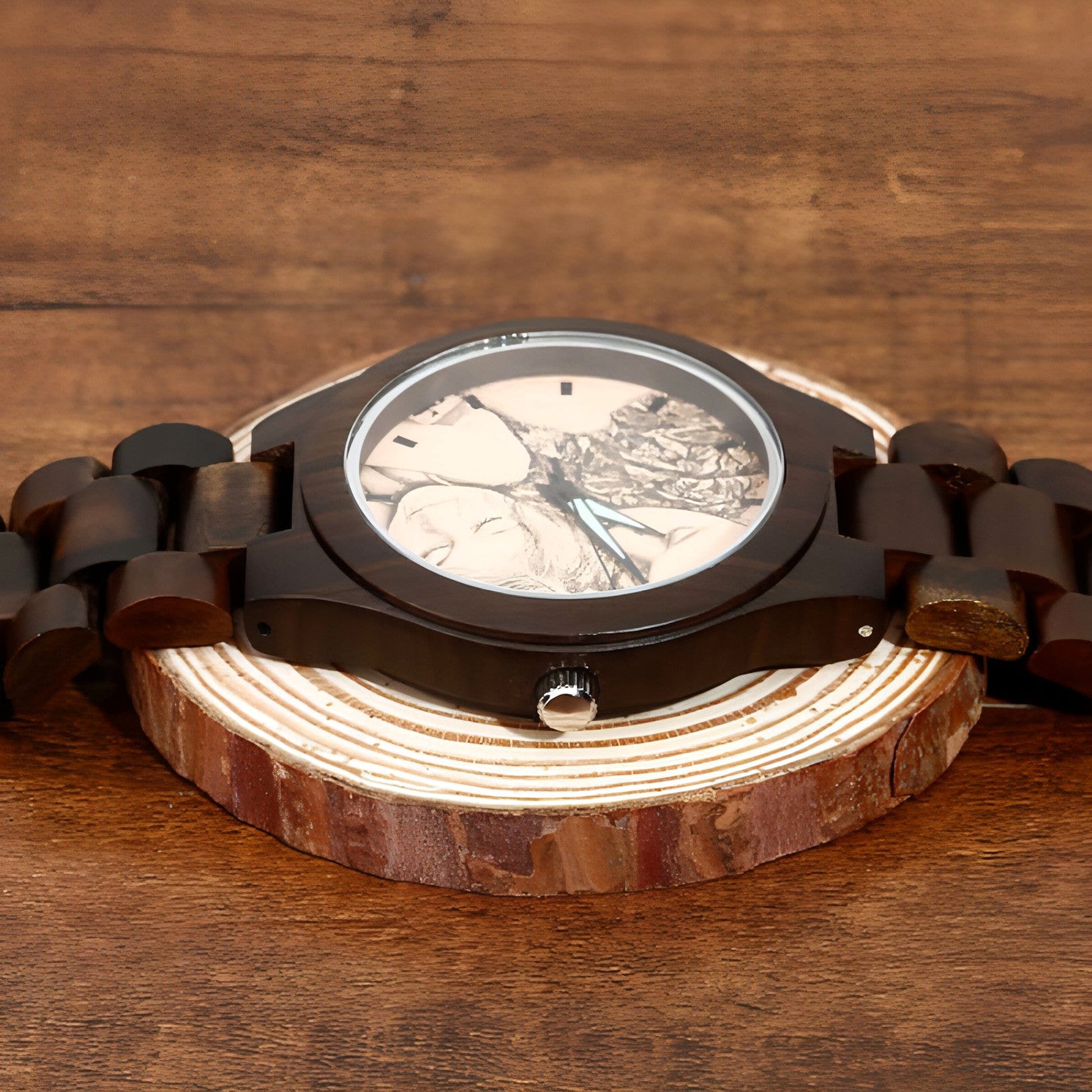 Men’s Engraved Wooden Photo Watch – 45mm with Wooden Strap - enhanced image 4