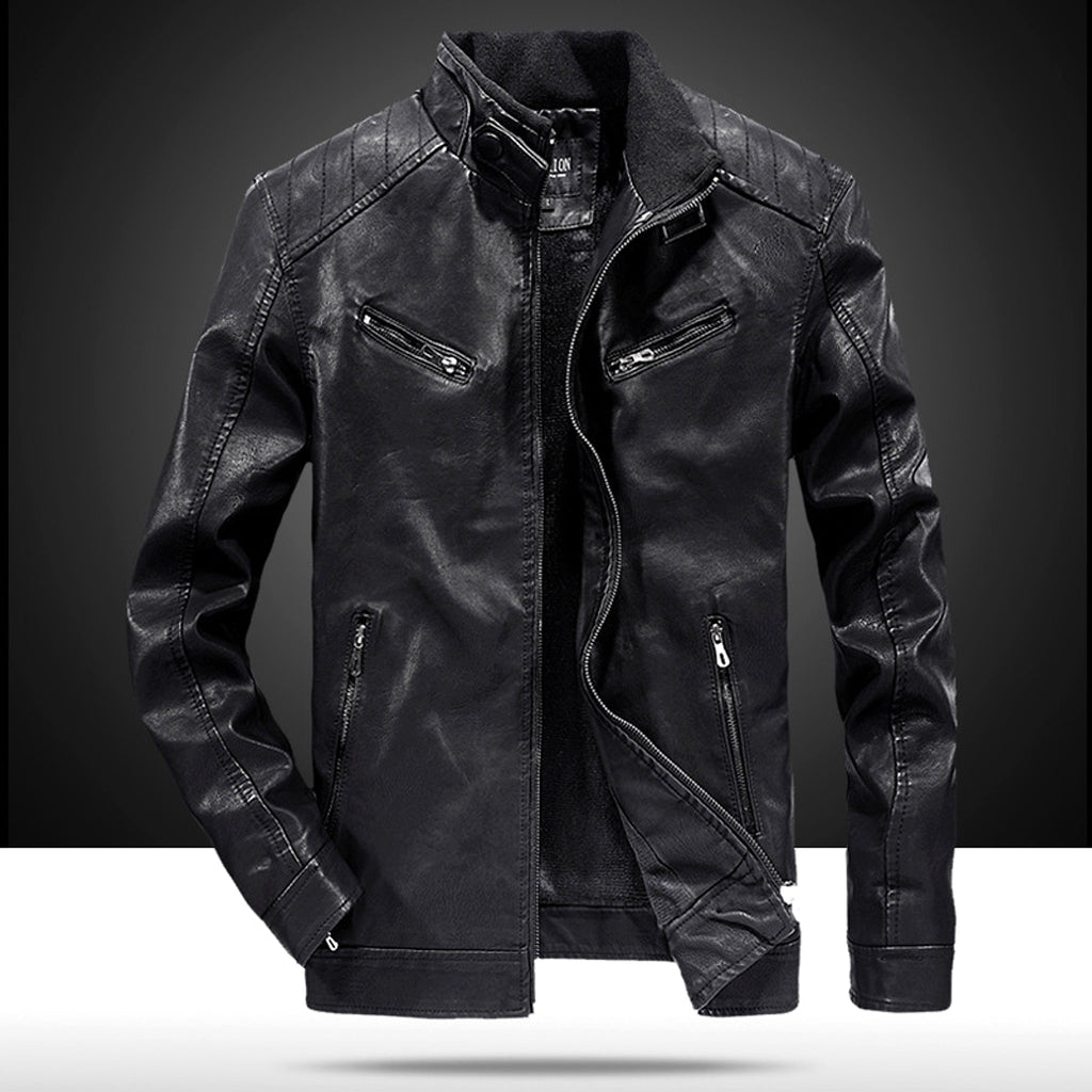 Men's Fashion Casual PU Leather Fleece Padded Coat - enhanced image 4