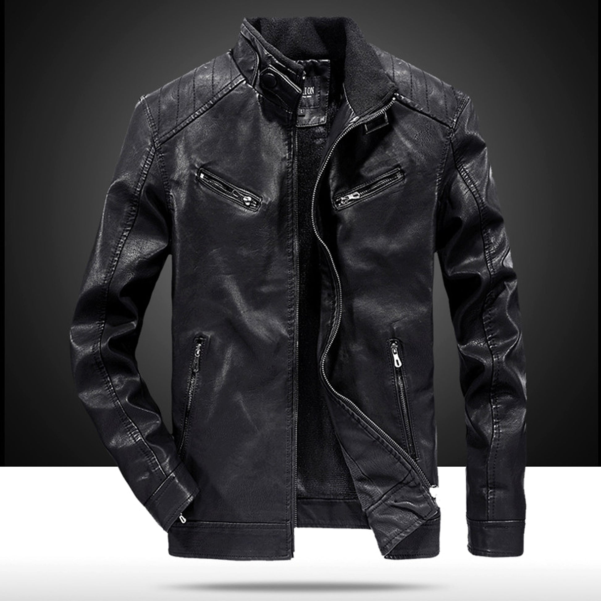 Men's Fashion Casual PU Leather Fleece Padded Coat - enhanced image 4