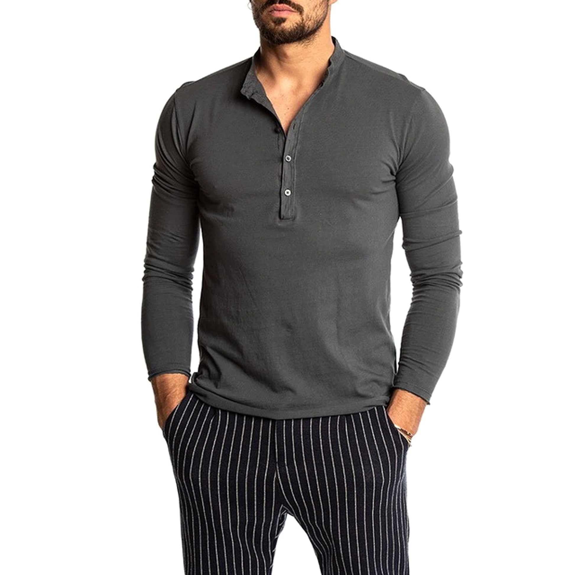 Men's Fashion Solid Color Long Sleeve O-neck T-shirts Mens - enhanced image 4
