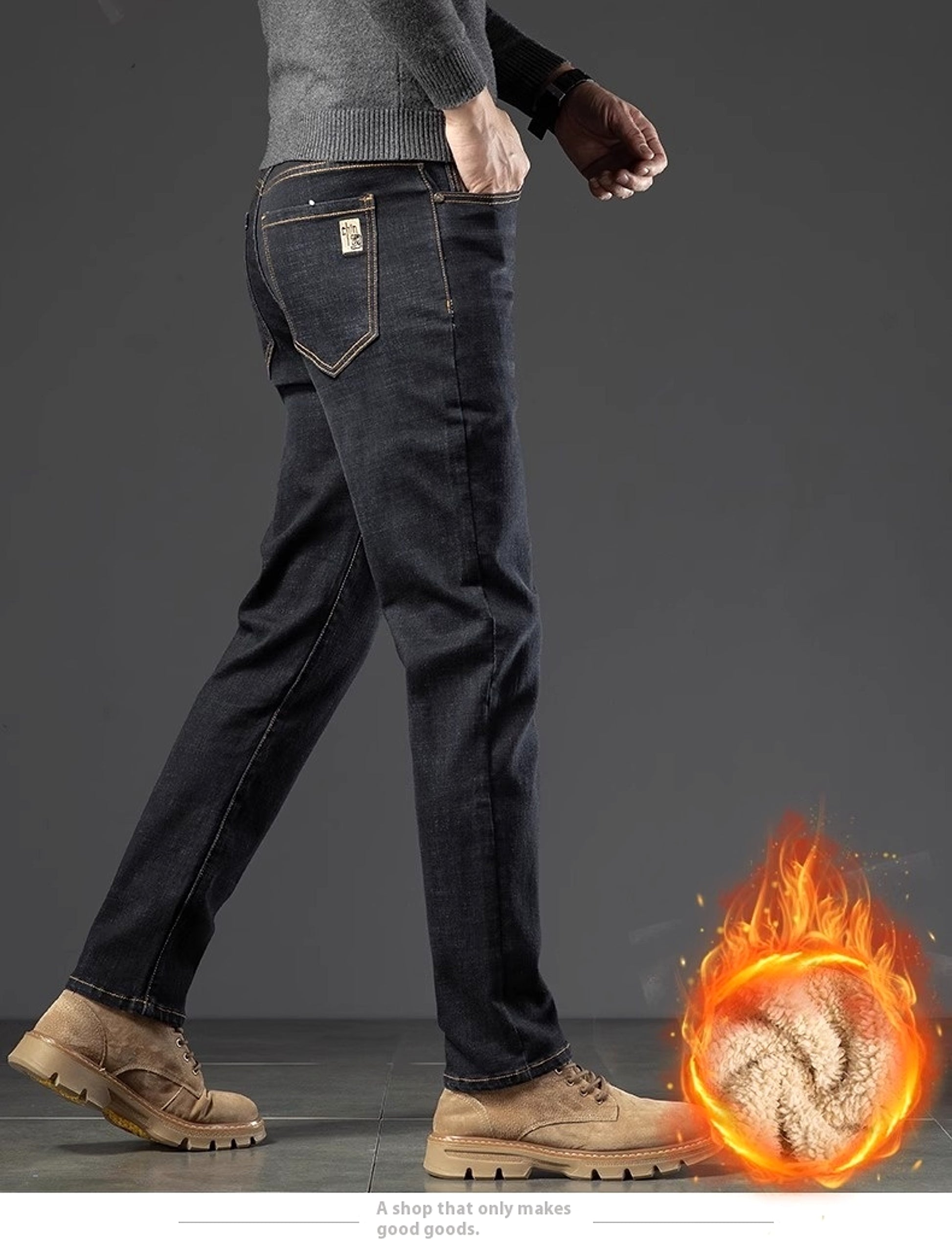 Men's Fleece Addition Denim Trousers Men's Pants Jeans Winter - enhanced image 4