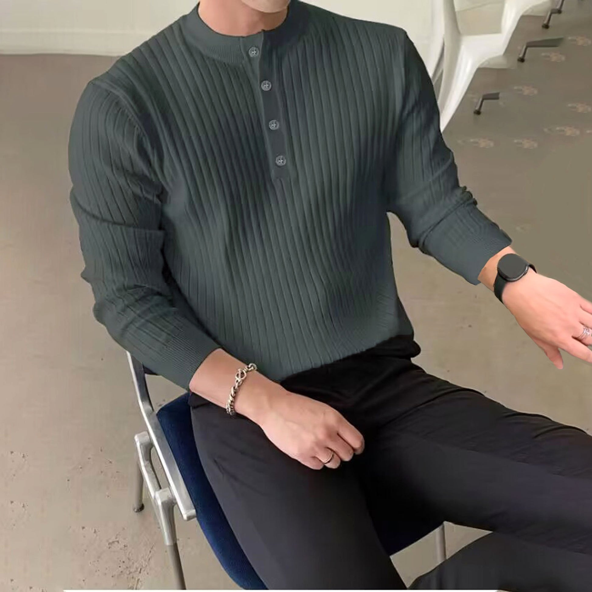 Men's Half-high Collar Button Sweater - enhanced image 4