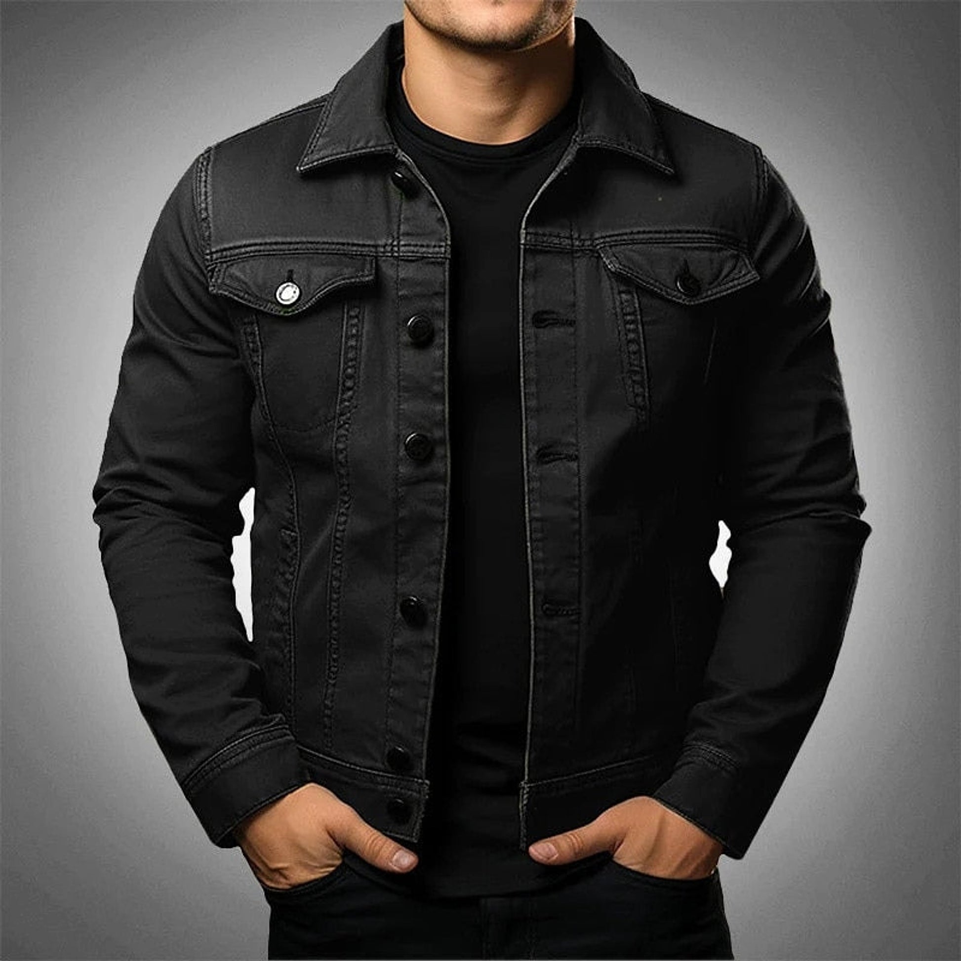 Men's Jacket Denim Coat Tooling Solid Color Thick Coat - enhanced image 4