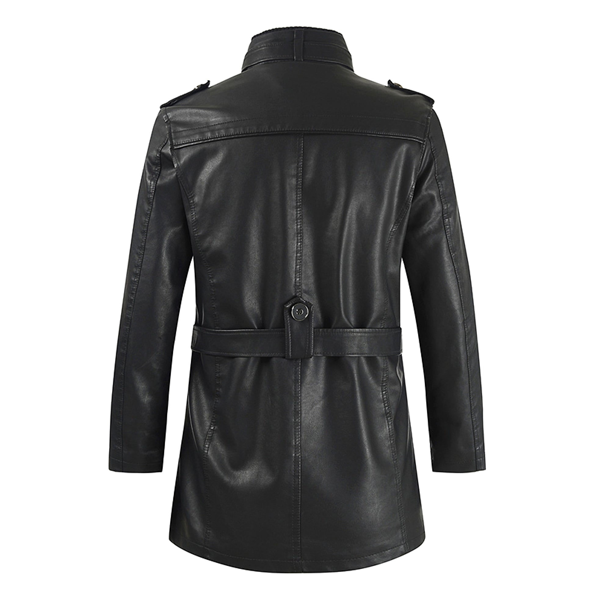 Men's Mid-length Stand-up Collar Slim Large Size Leather Trench Coat - enhanced image 4