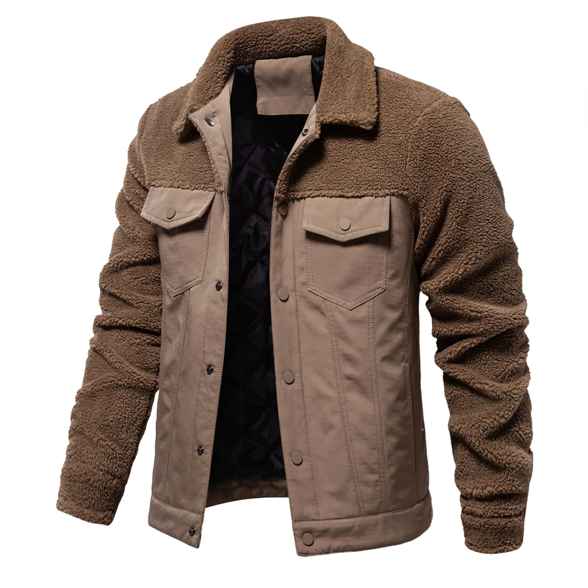Men's New Jacket Fashion Casual Patchwork Lamb Wool Coat - enhanced image 4
