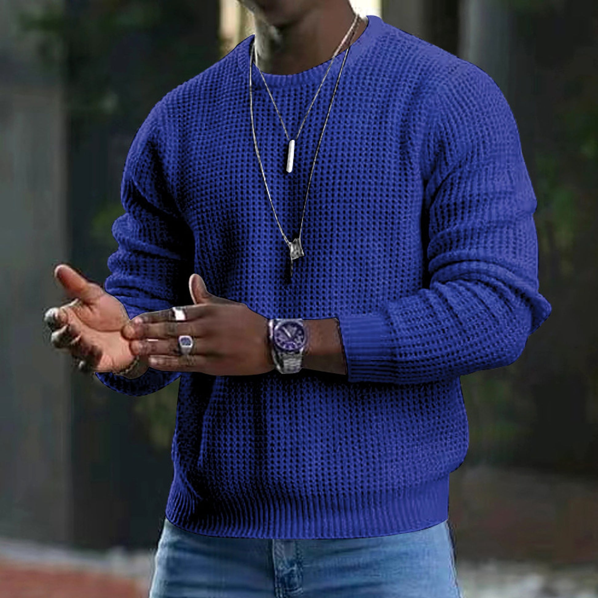 Men's New Youth Round Neck Long Sleeve Pullover Sweater - enhanced image 4