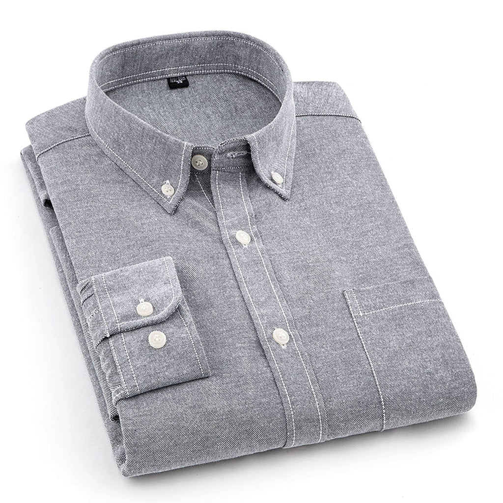 Men's Oxford Pure Color Slim Shirt For Young And Middle-aged People - enhanced image 4