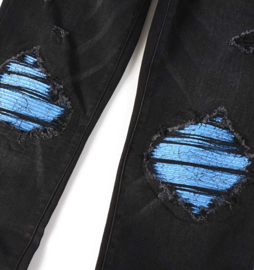 Men's Patch Fitted Distressed Jeans - enhanced image 4
