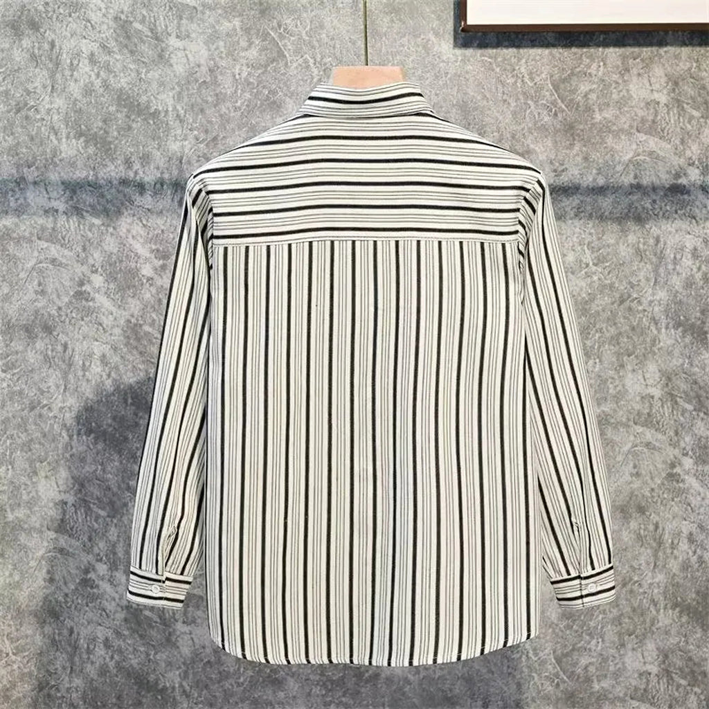 Men's Plus Size Striped Long Sleeve Button-Down Shirt - enhanced image 4