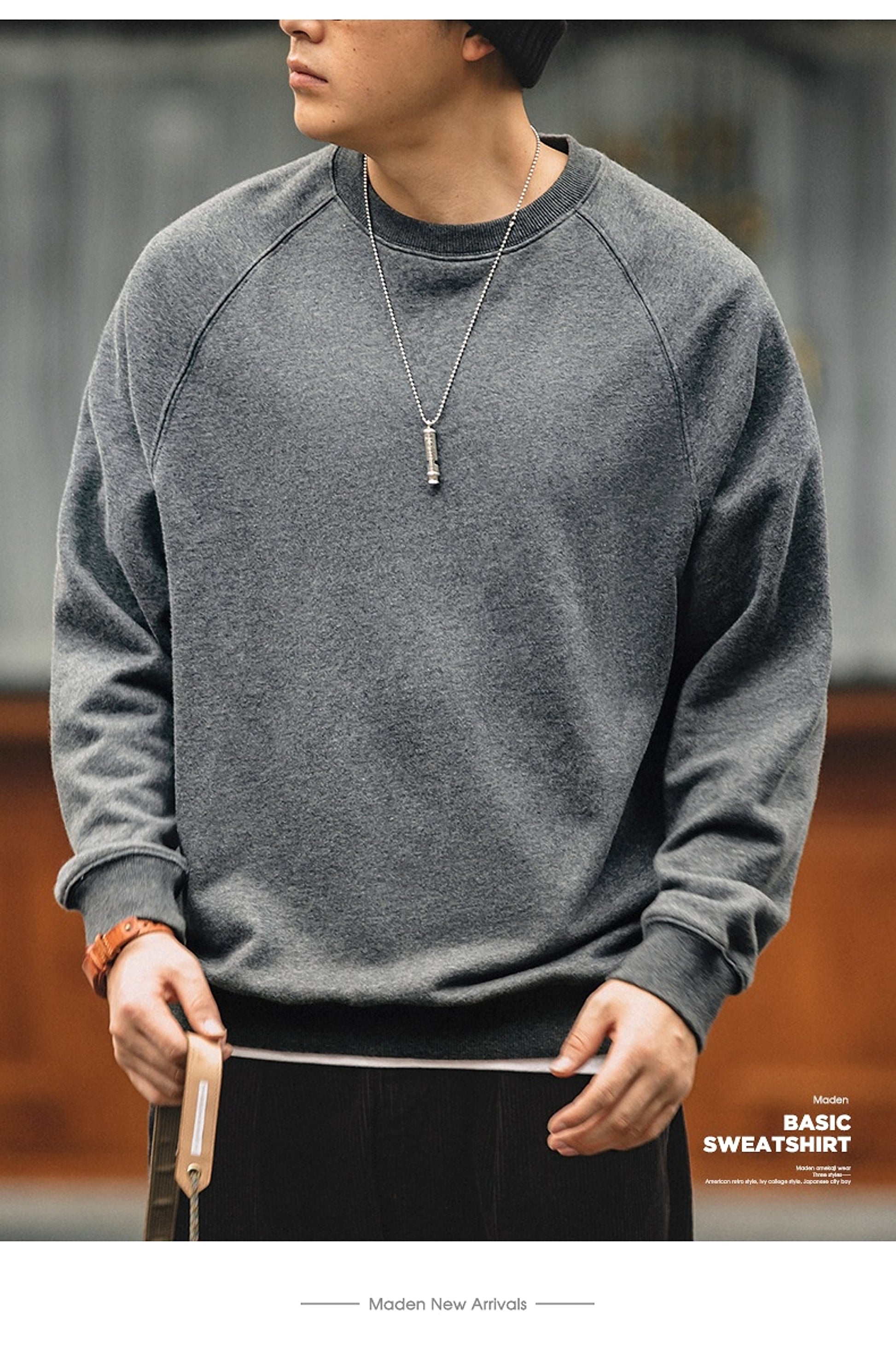 Men's Retro Washed Heavy Fabric Crewneck Sweater – Vintage Casual Style - enhanced image 4