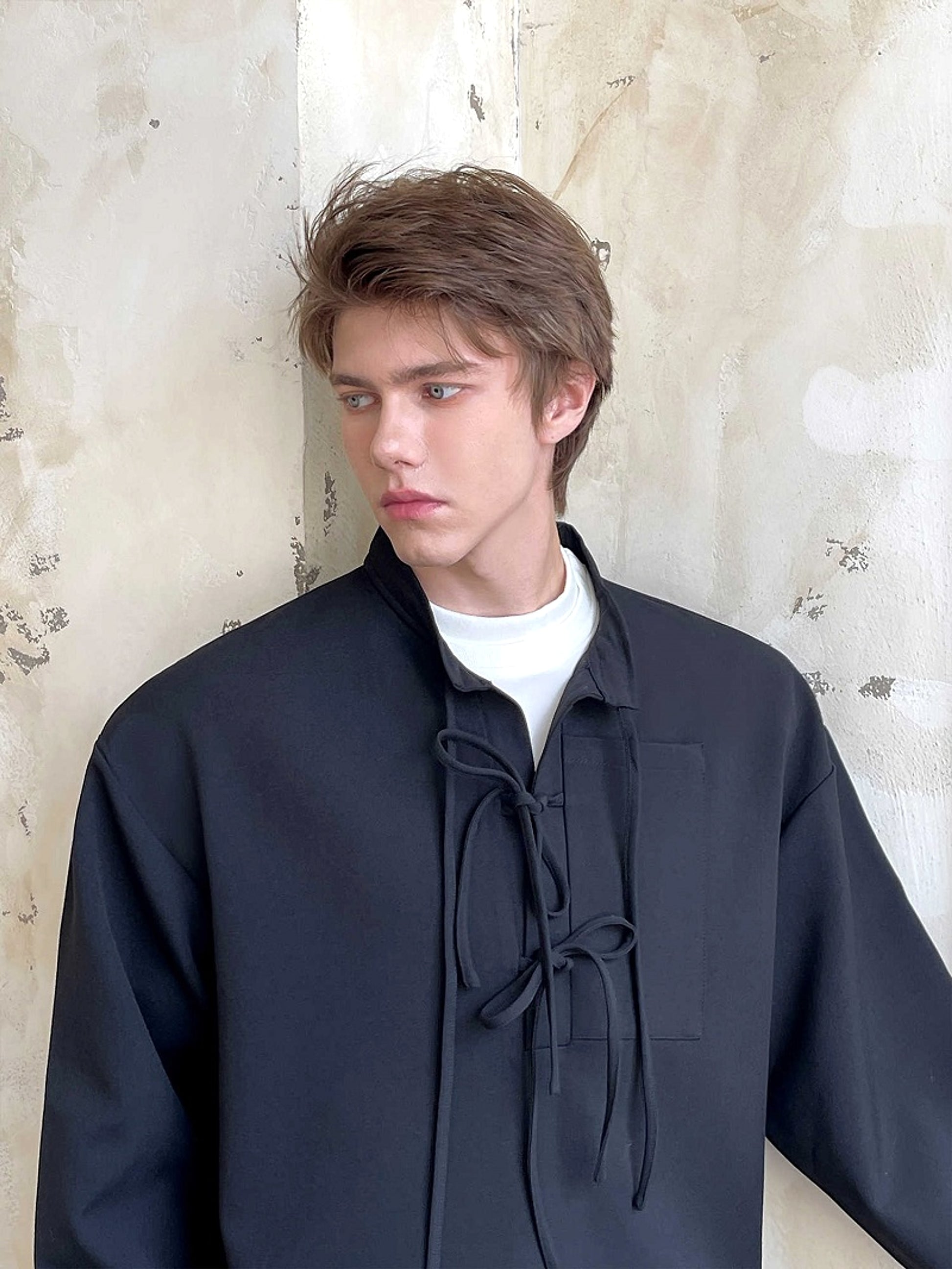 Men's Ribbon Lapel Cardigan Hoodie – Designer Half-Zip Pullover - enhanced image 4