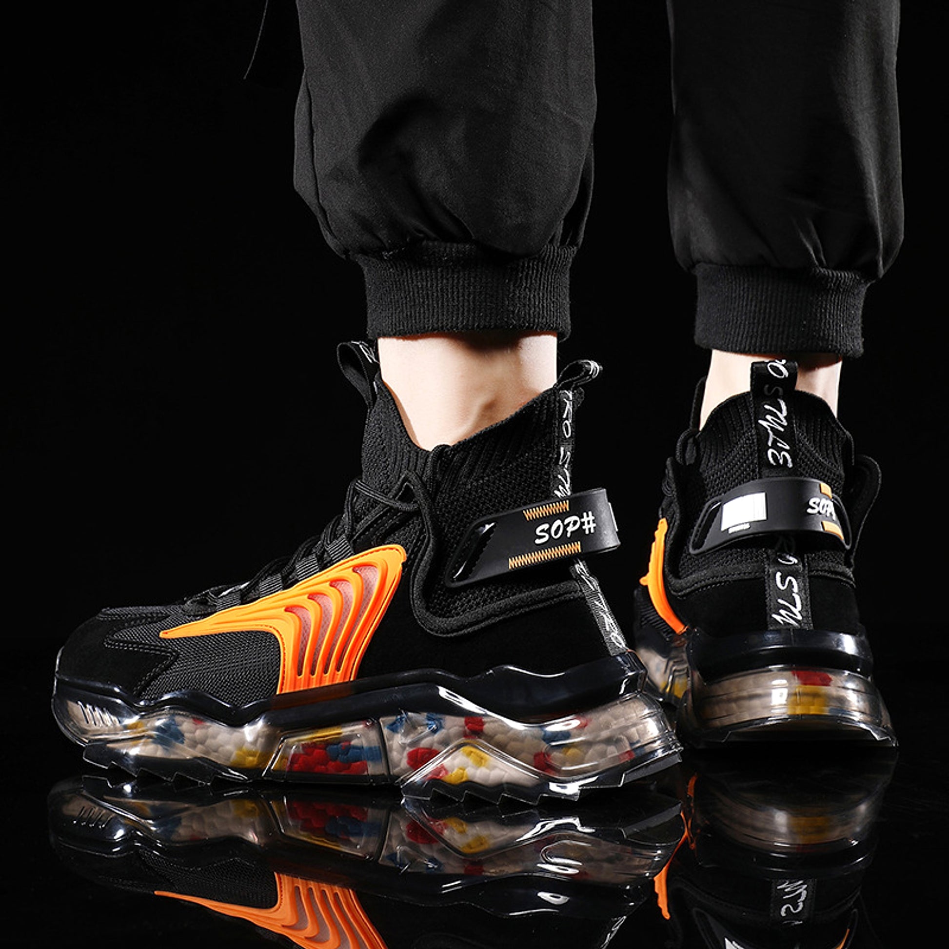 Men's Shoes High Top Shoes Thick Soled Breathable Basketball Shoes - enhanced image 4