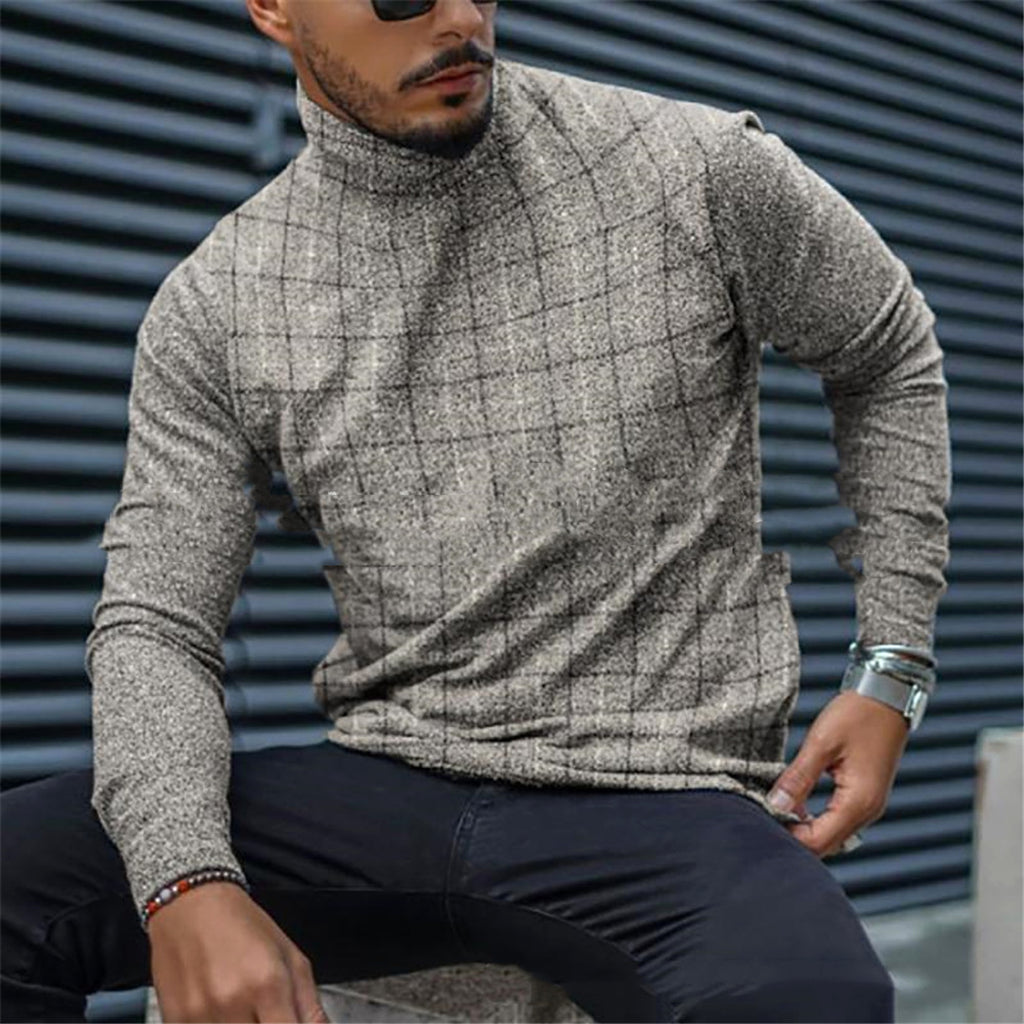 Men's Slim Pullover Long Sleeve T-Shirt High Neck Striped Base Shirt - enhanced image 4