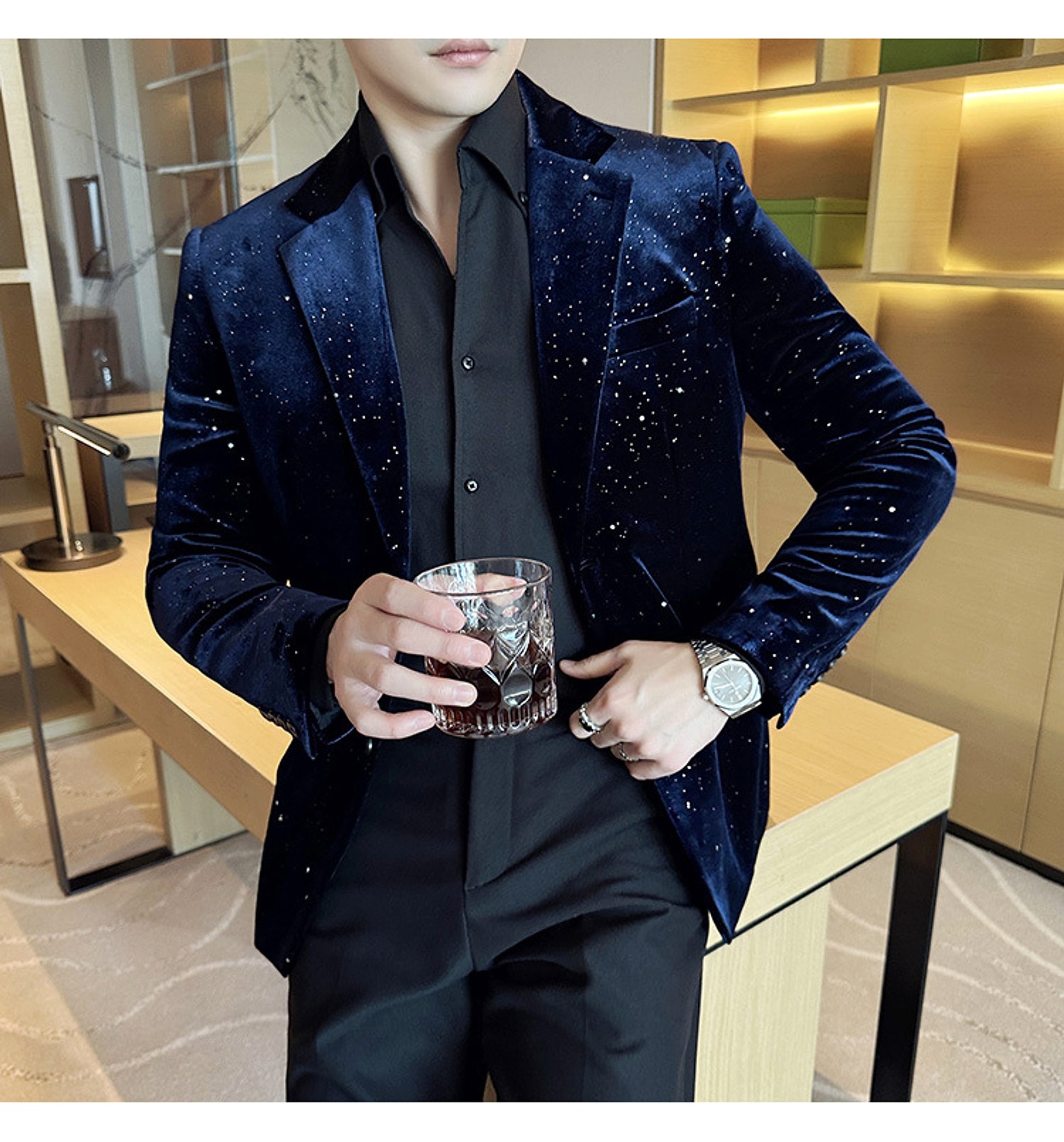 Men's South Korea Slim-fit Fashion Bronzing Stage Suit Jacket - enhanced image 4