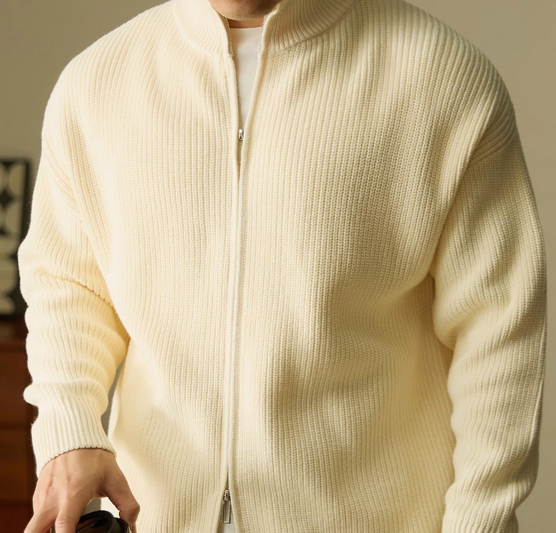 Men's Warm Stand Collar Knitted Cardigan - enhanced image 4