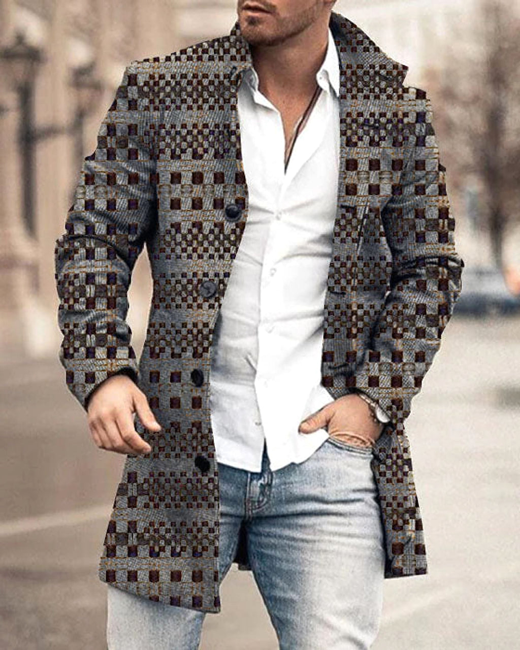 Men's Woolen Stand Collar Mid-length Trench Coat - enhanced image 4