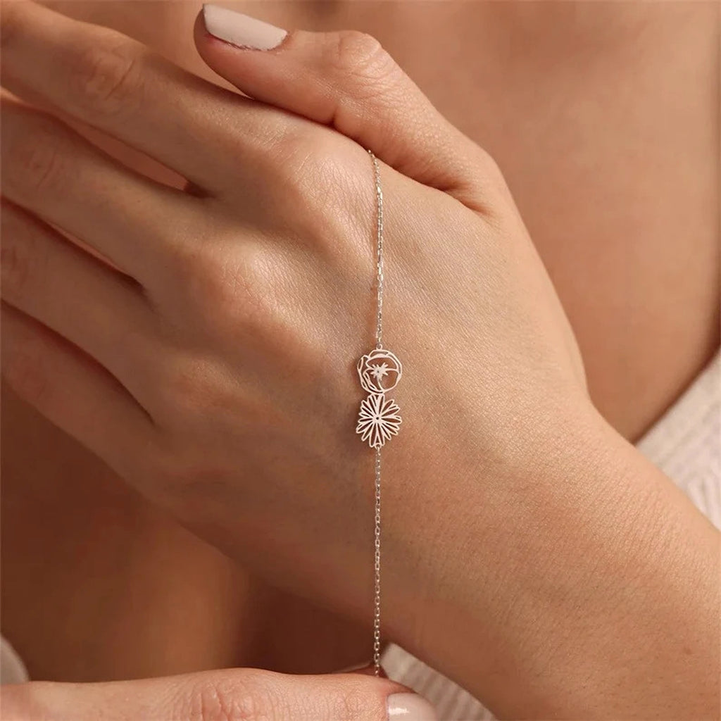 Minimalist and Versatile Flower Bracelet – Birth Month Jewelry for December - enhanced image 4