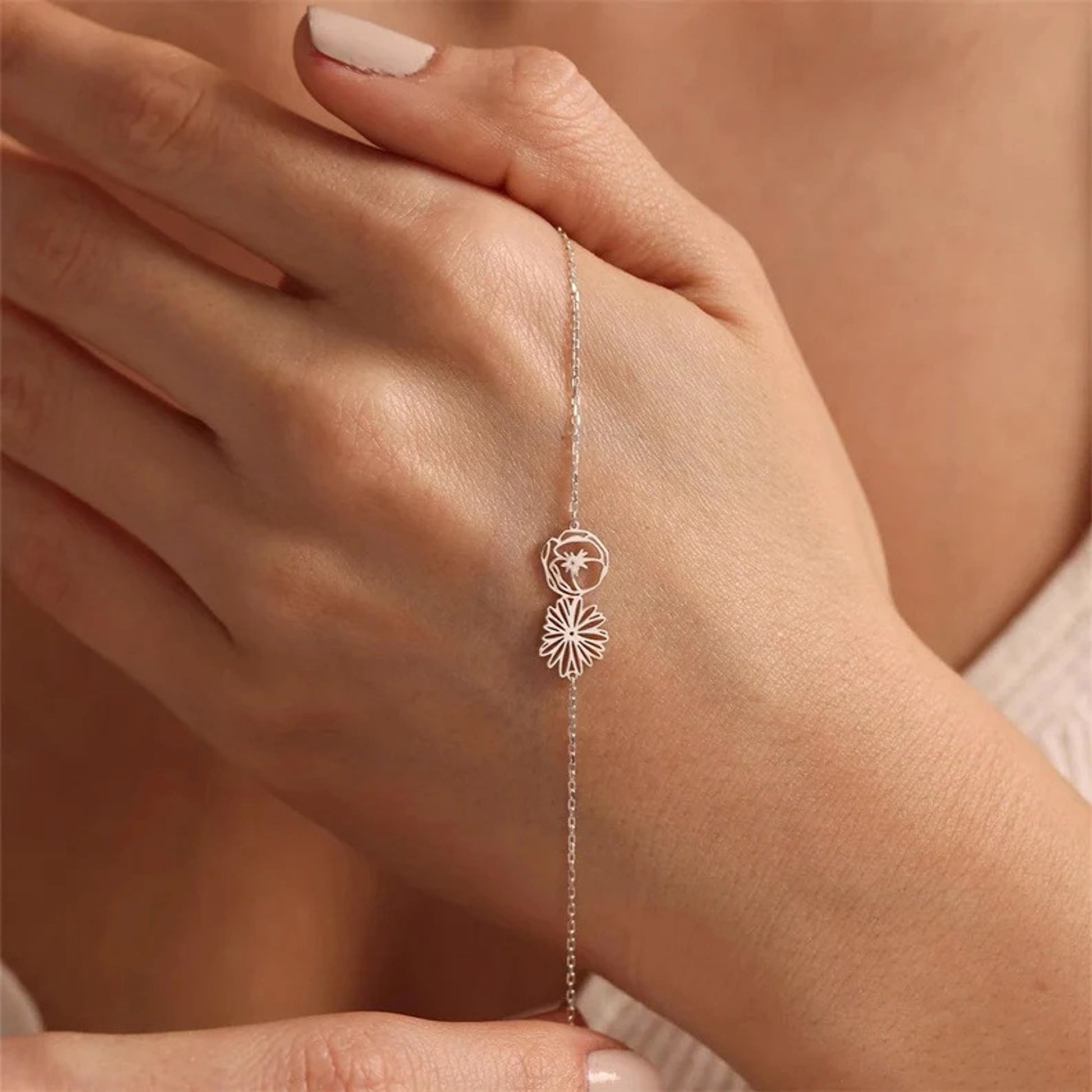 Minimalist and Versatile Flower Bracelet – Birth Month Jewelry for December - enhanced image 4