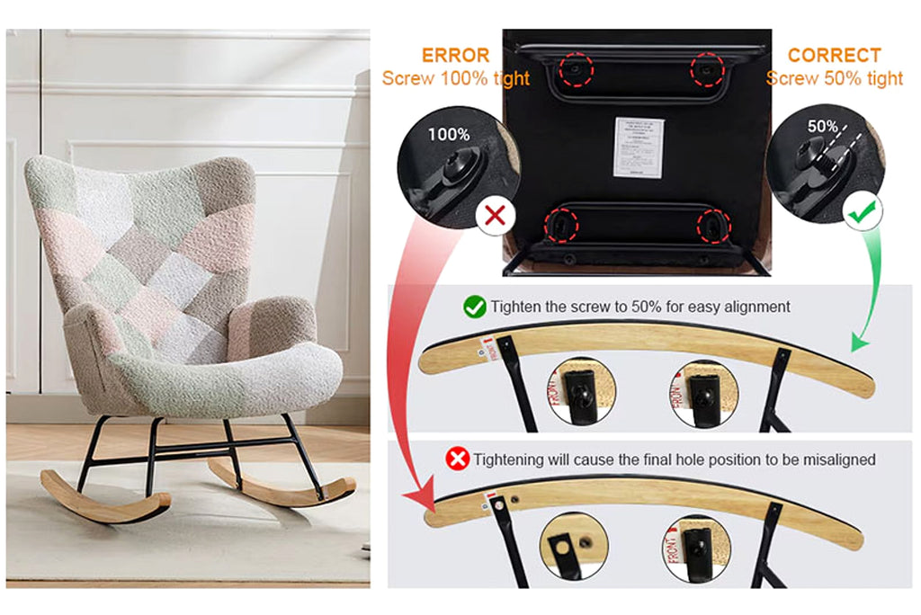 Modern Patchwork Rocking Chair – Macaron Edition - enhanced image 4