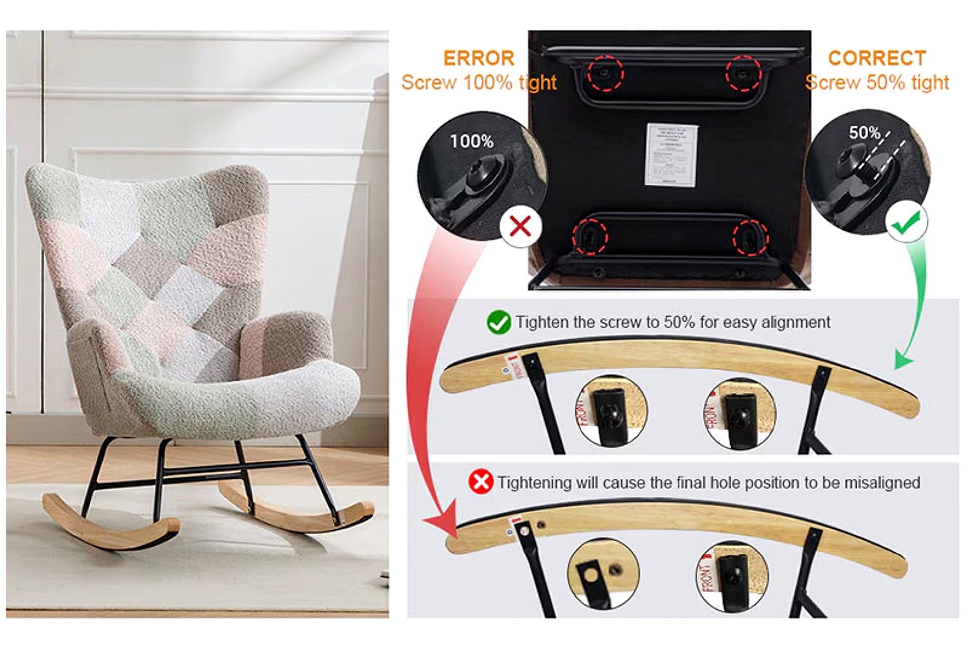 Modern Patchwork Rocking Chair – Macaron Edition - enhanced image 4