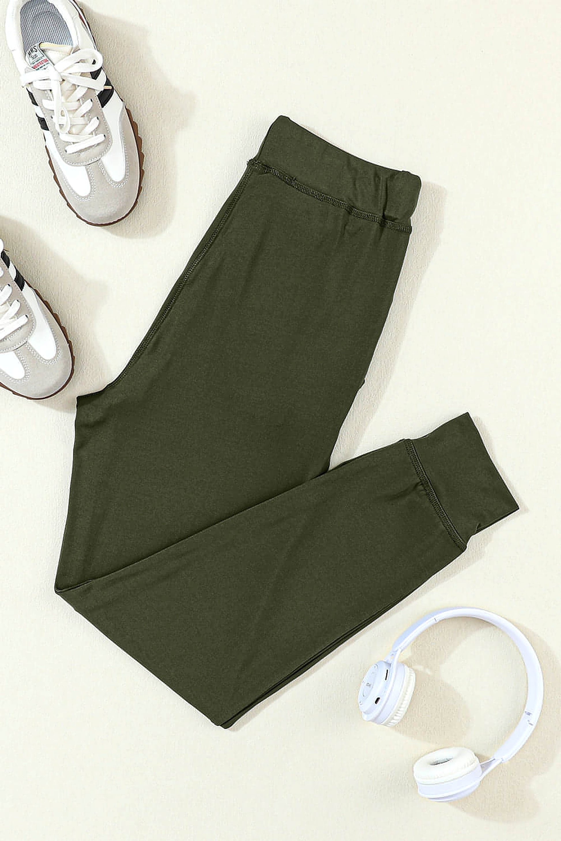 Moss Green Drawstring Waist Pocketed Joggers - enhanced image 4
