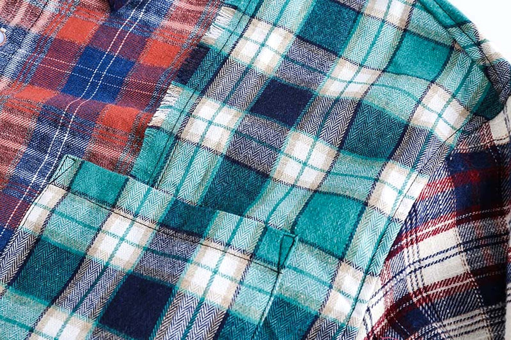 Multi-color Mosaic Plaid Fringed Hem Long Sleeve DressShirt Men - enhanced image 4
