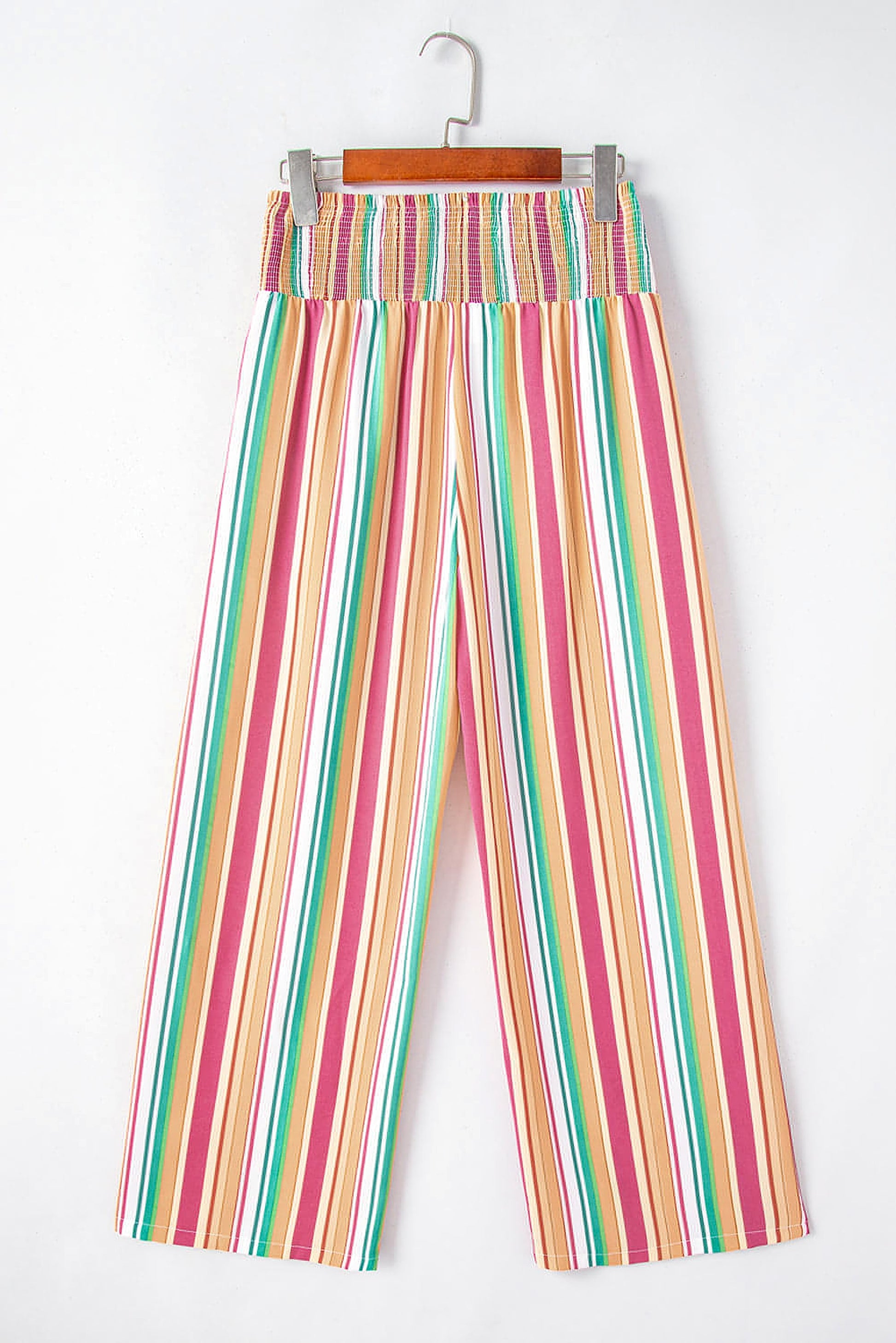 Multicolor Striped Smocked High Waist Wide Leg Pants - enhanced image 4