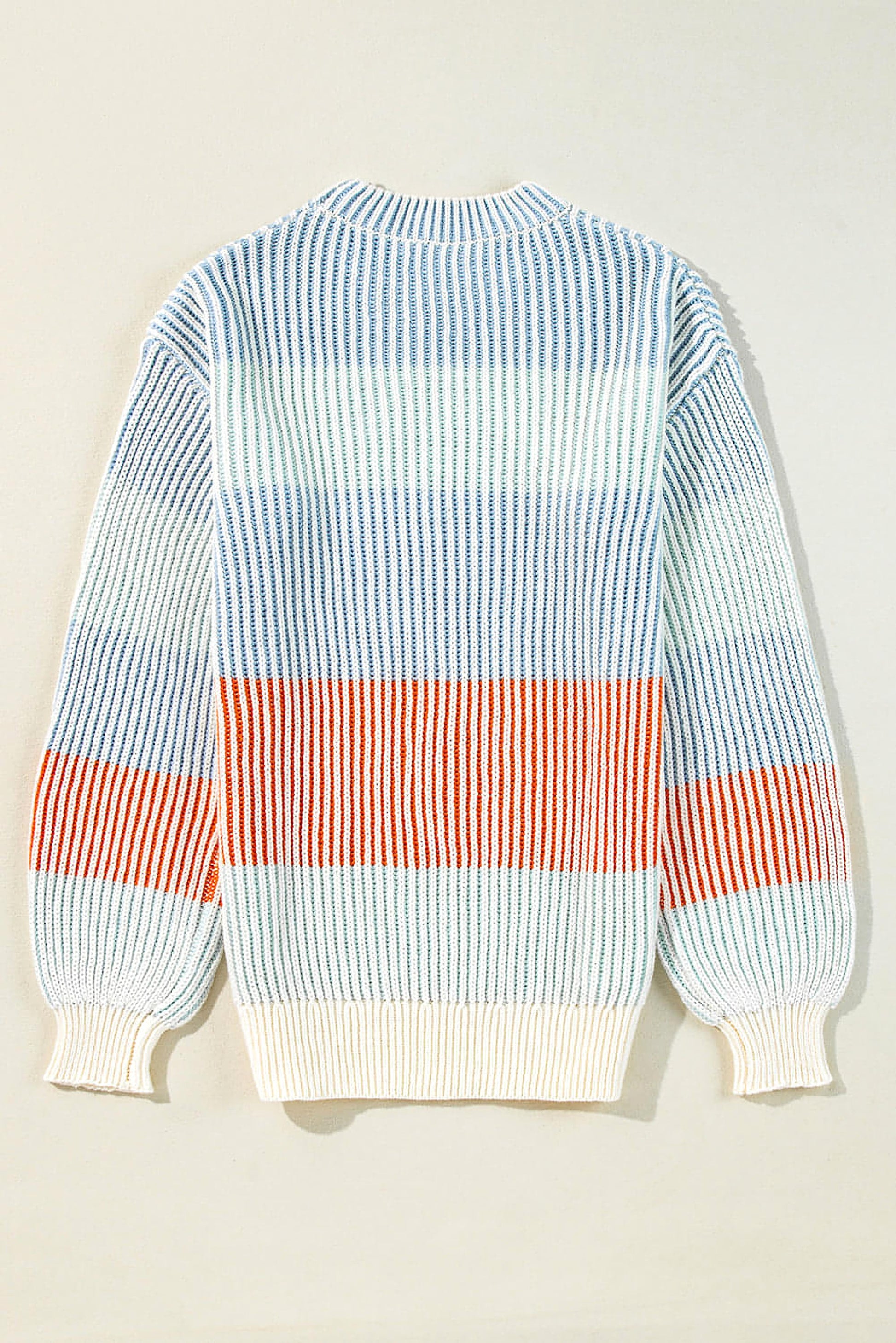 Multicolour Colorblock Textured Knit Bubble Sleeve Sweater - enhanced image 4
