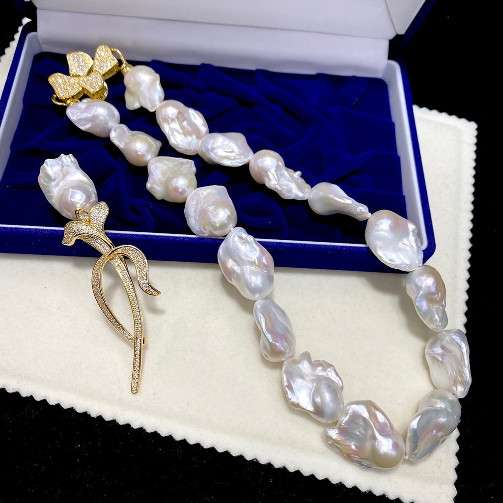 Natural Large Particle Baroque Shaped Freshwater Pearl Necklace For Women - enhanced image 4