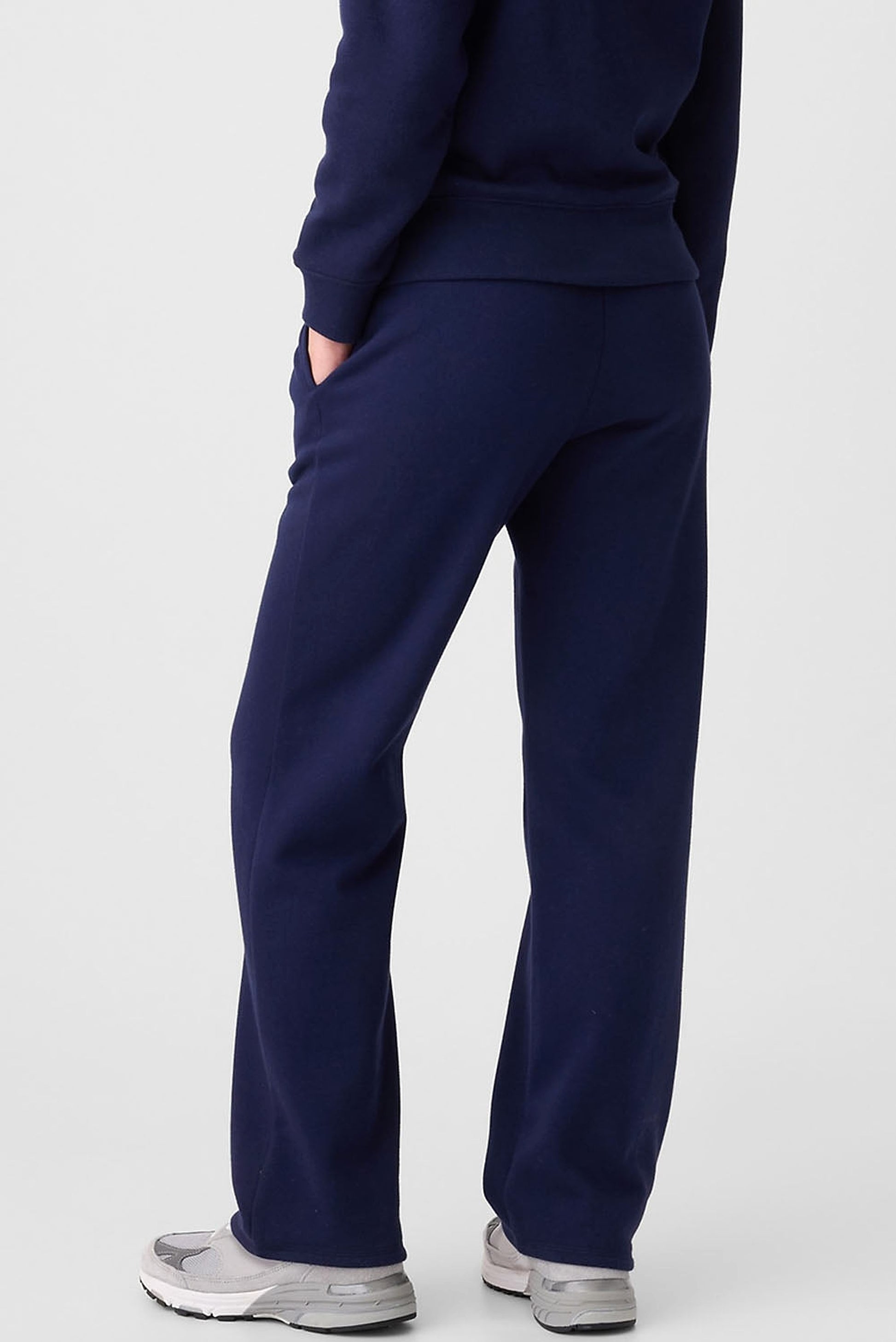 Navy Blue Solid Color Fleece Lined Drawstring Waist Casual Pants - enhanced image 4