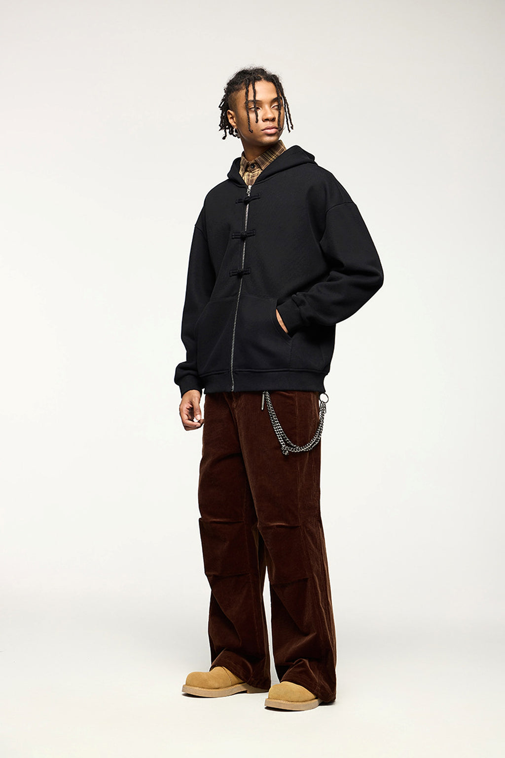 New Chinese Style Buckle Fleece Zipper Hooded Sweater - enhanced image 4