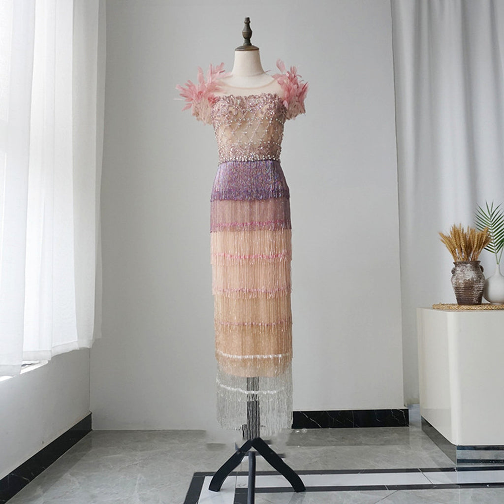 New Feather Heavy Industry Mid Length Crystal Evening Dress - enhanced image 4