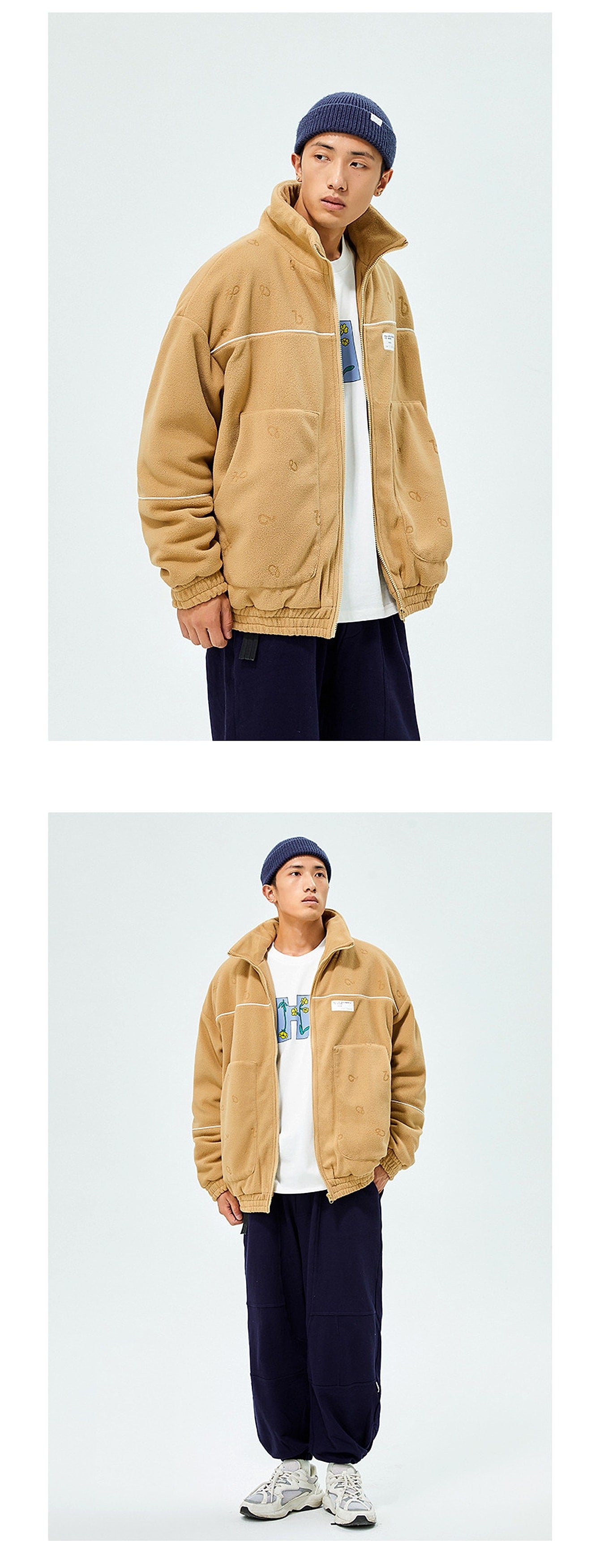 New Japanese Lamb Fleece Zipper Loose Cotton Coat For Men - enhanced image 4