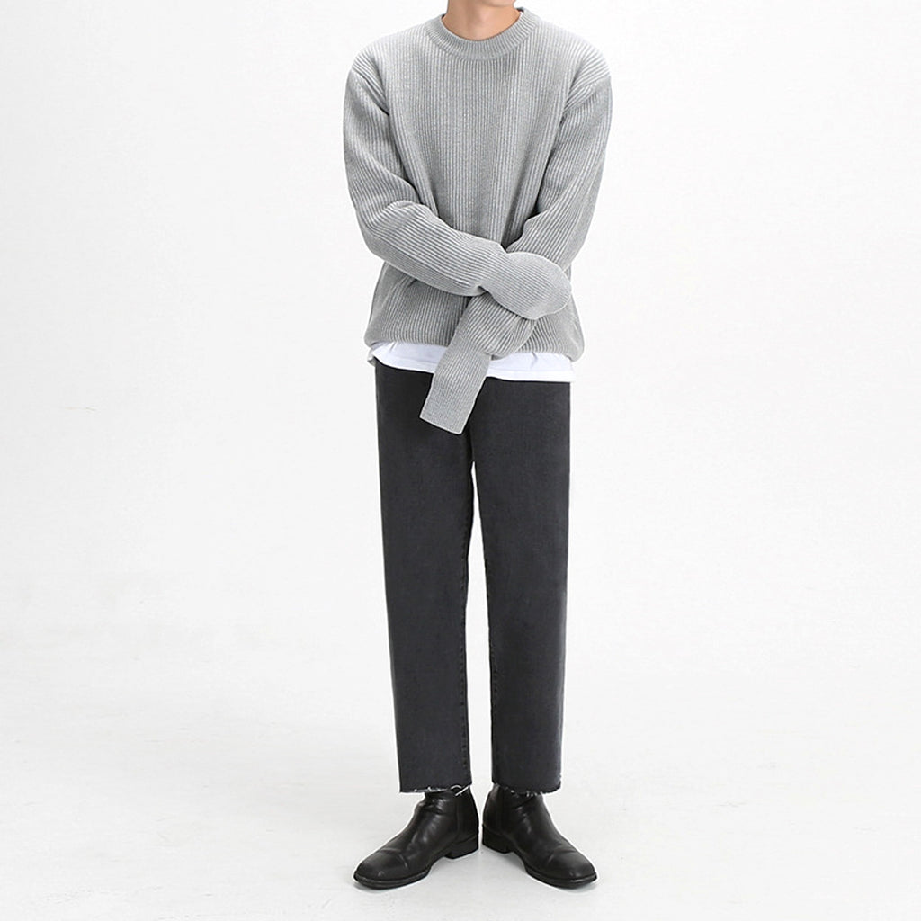 New Korean Style Trendy Loose Round Neck Knitted Coat Sweater Men - enhanced image 4