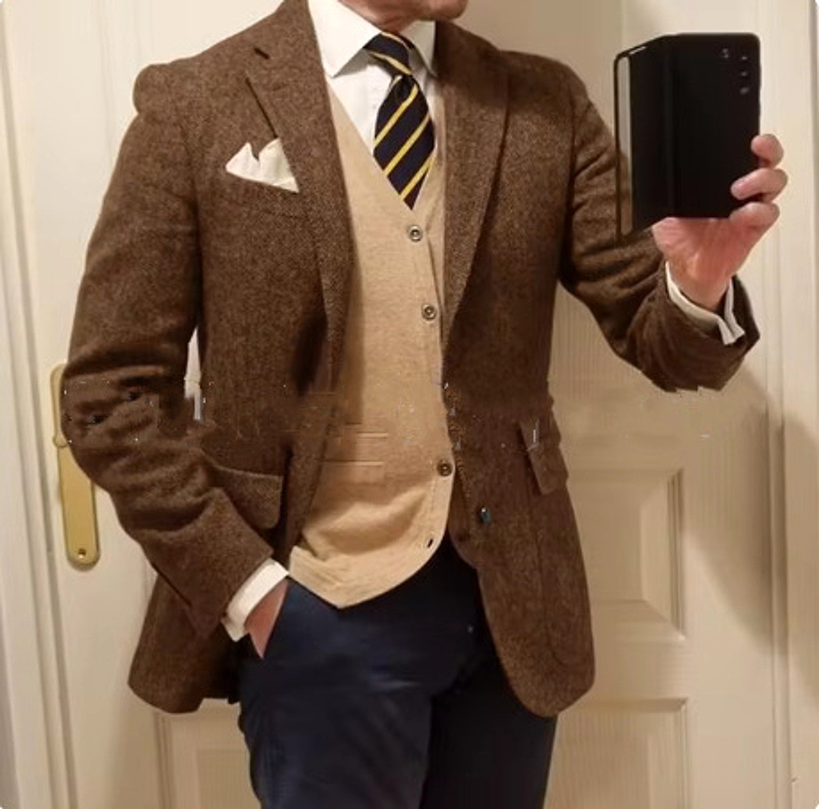 New Men's Suit Herringbone Coat Casual Slim Fit - enhanced image 4