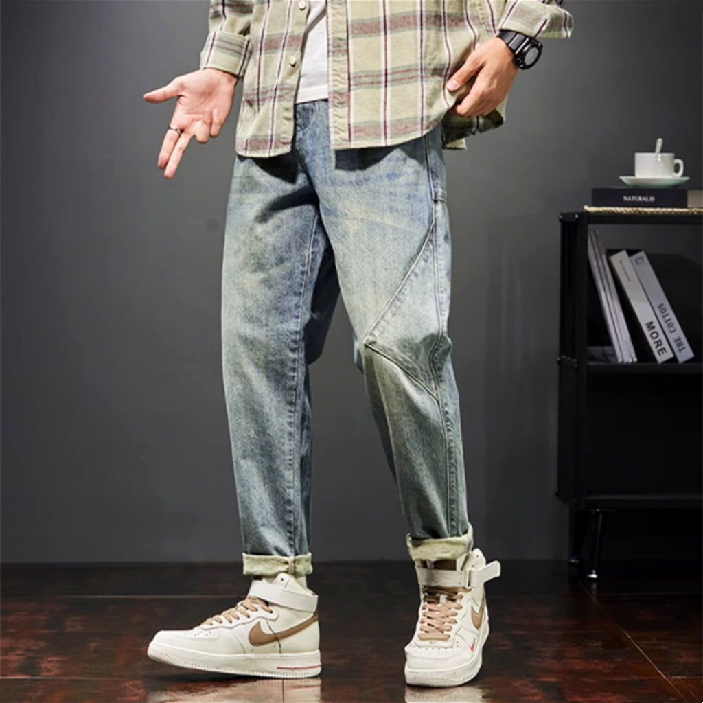 New Trendy Loose Straight Tube Haren Workwear Nine Quarter Jeans - enhanced image 4