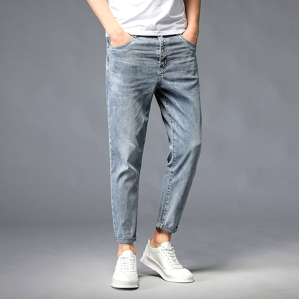 Nine-Point Washed Small Feet Jeans Straight-Leg Pants Men - enhanced image 4