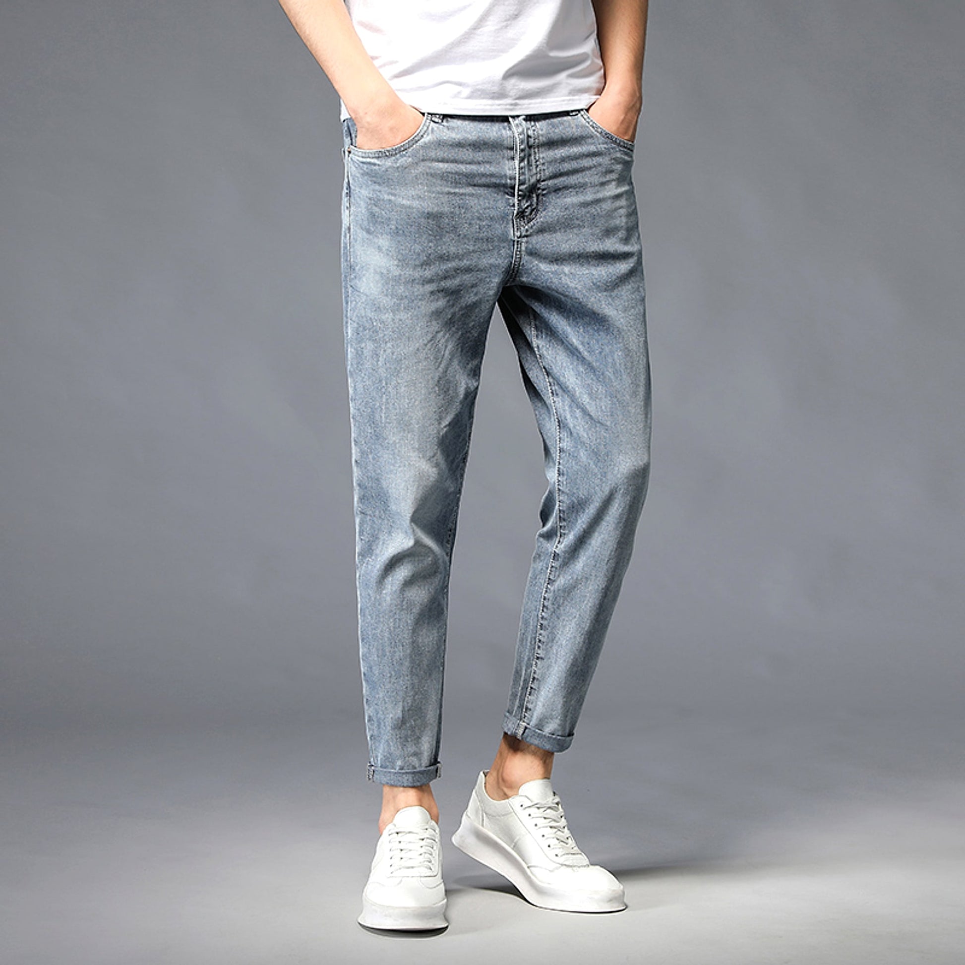 Nine-Point Washed Small Feet Jeans Straight-Leg Pants Men - enhanced image 4