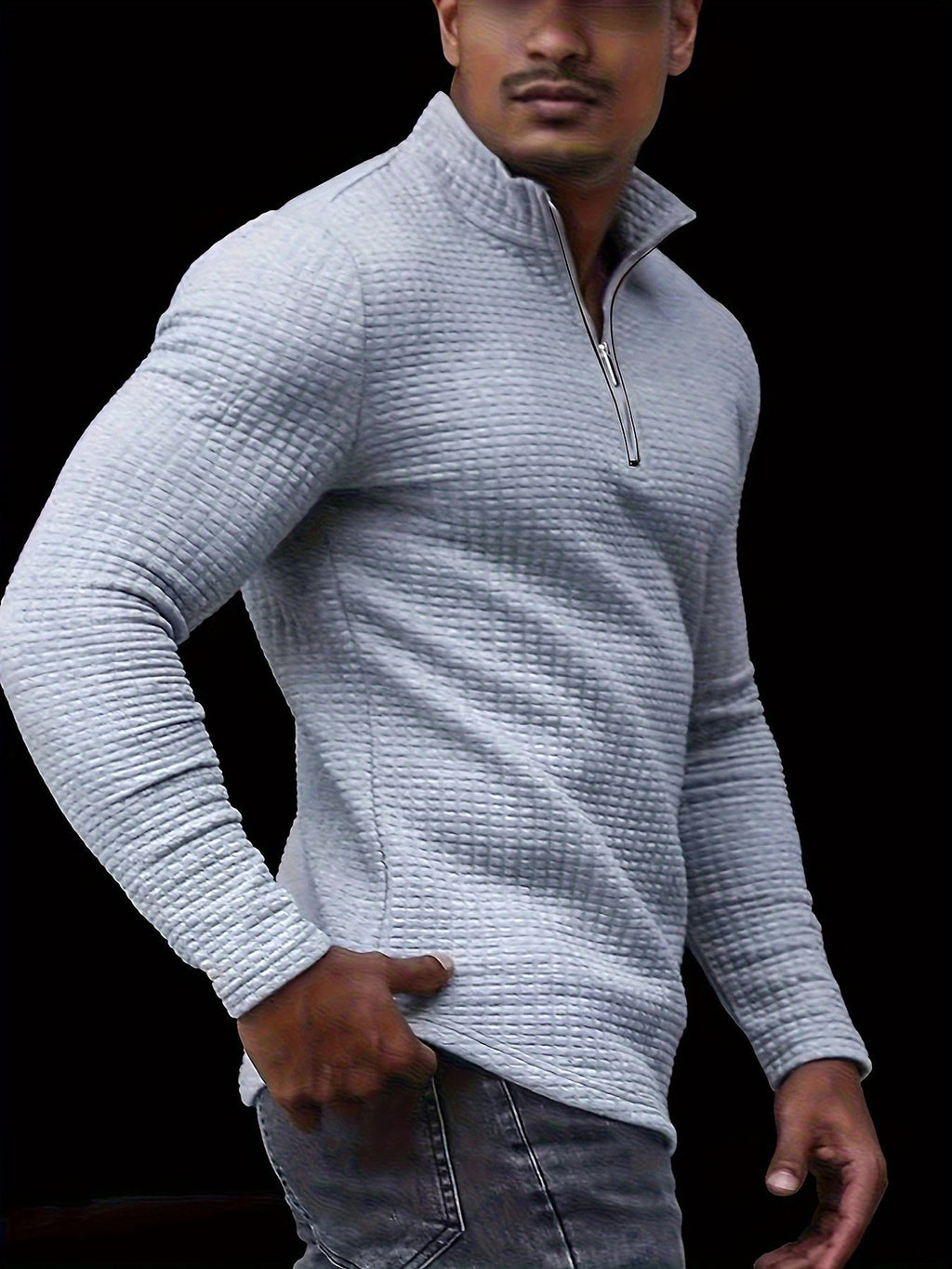 Outdoor Stand Collar Half Zip Training T-shirt Waffle Sports Bottoming - enhanced image 4