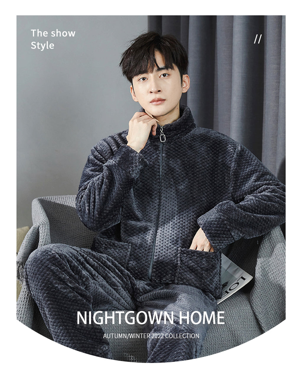 Pajamas Men's Jacquard Flannel Loose Fleece-lined Warm Loungewear - enhanced image 4