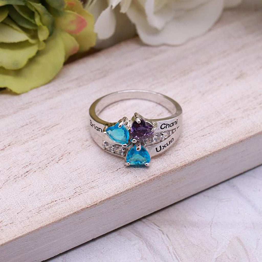 Personalized And Engraved Heart Assortment Birthstones Silver Ring - enhanced image 4