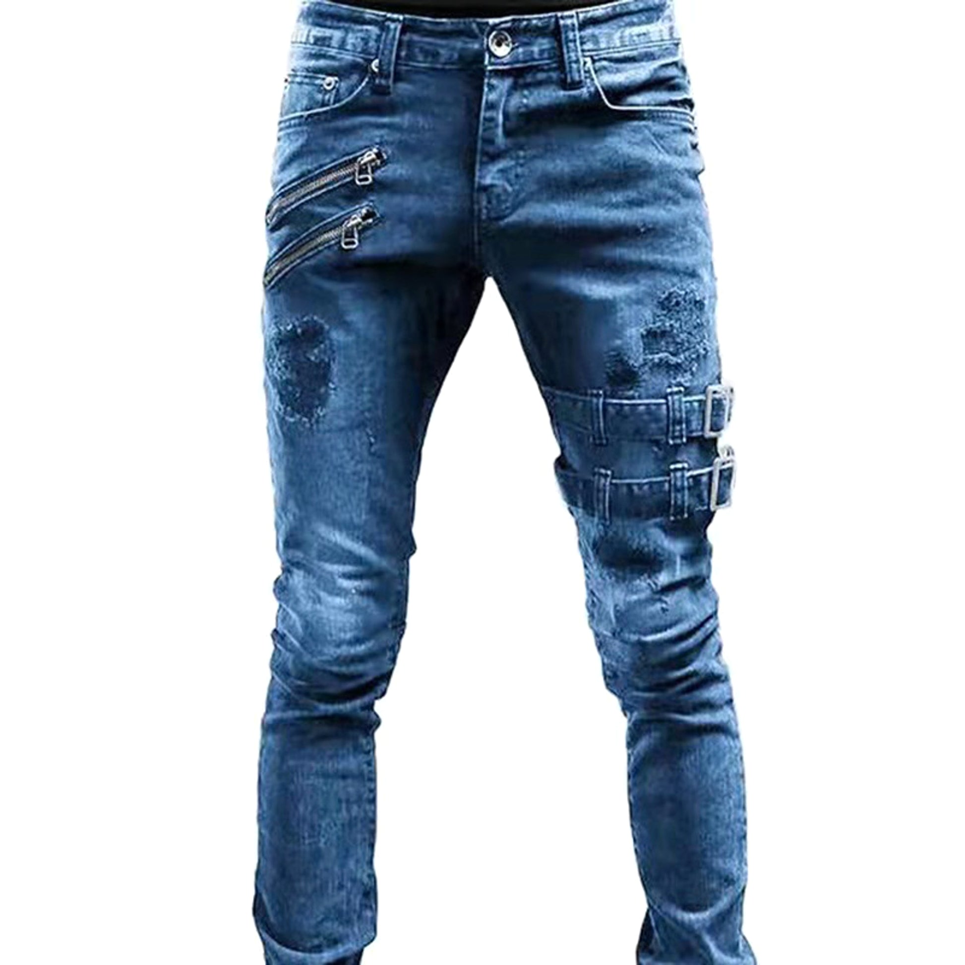 Personalized Trendy Worn Ripped Motorcycle Jeans Men - enhanced image 4